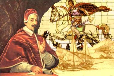 Speciale cartolina di Giacomo Marcian - Il Papa, le galee pontificie e il profilo di San Giorgio