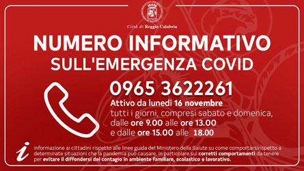 Comune di Reggio Calabria attiva un numero informativo sull'emergenza Covid